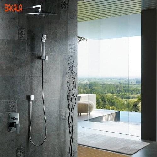 Freeshipping And Retail NEW Chrome Brass Water Pressure Boosting Bathroom Rain 8"Shower Mixer Tub Faucet Shower Set BR-0800