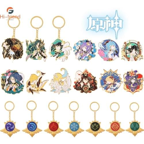 Wholesale Genshin Impact Mondstadt Eye of God Keychain Venti Zhongli Xiao Tartaglia Metal Badge Keychain Jewelry Gift
