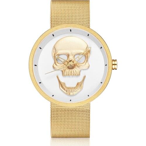 3D Skull Watch for Men & Women Luxury Famous Brand Steampunk Engrave Mesh Steel Leather Quartz Mens Couples Wristwatches Clock