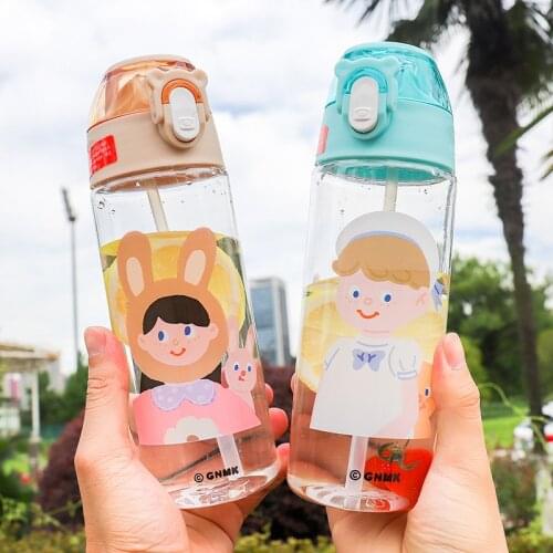 Childrens Drinking Bottle Kindergarten Straw Cup Small Boy Creative Duck Beak Plastic Bottles Water Cartoon Cute Portable Kids