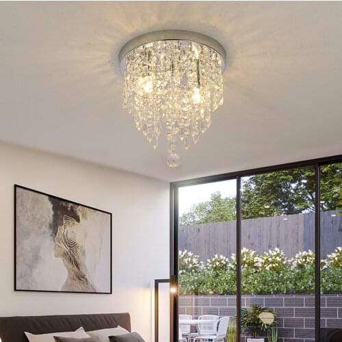 Crystal Chandeliers, Mini Modern Chandelier Lighting for Living Room, Flush Mount Ceiling Light, for Bedroom, Hallway, Kitchen