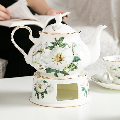 Bone China British Style Flower Tea Tea Set 900ml Big Volume Coffee Pot with Warm Tea Stove Afternoon Tea Set