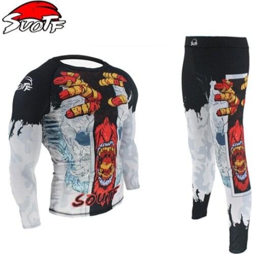 Boxing Set Compression Jersey+Pants Battle Rashguard KickBoxing Tight Long T-Shirts Trousers Muay Thai MMA Fightwear