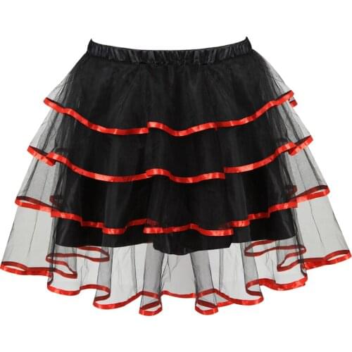 Ruffles Layered Skirts Corset Adult Ribbon Trim Black Organza Punk Tutu Skirt Women Cosplay Costume Plus Size Fashion Sexy Red