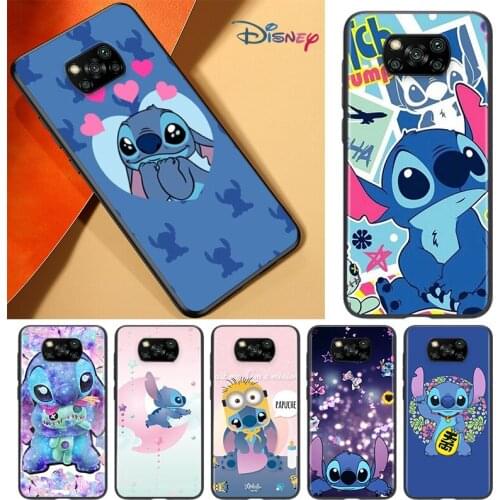 Cartoon Cute Stitch For POCO F3 F2 F1 X3 NFC M3 M2 C3 Mi A3 A2 A1 6X 5X Note 10 Lite Pro Silicone Black Phone Case