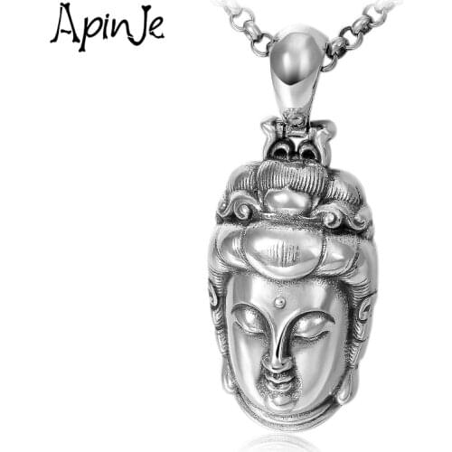 Apinje S925 Sterling Silver Pendant Men And Women Buddha Statue Thai Silver Necklace Pendant