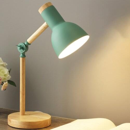 Remote Control Bedside LED Table Lamp Adjustable Angle Wooden Art Brightness Adjustable Bedroom Desk Lamp For Bedside Reading
