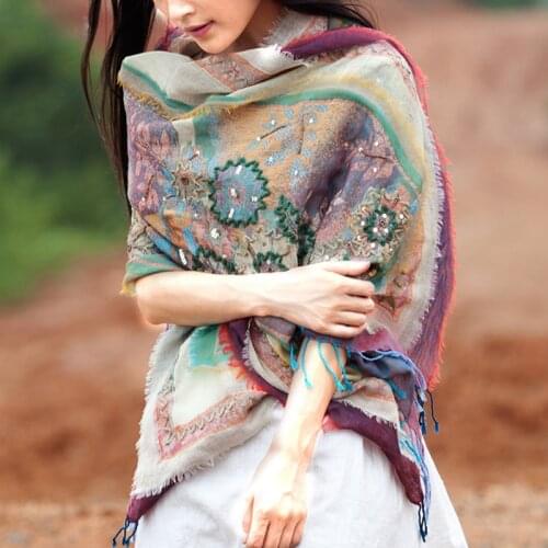 Nepal ethnic 100% Merino Wool Scarf Women Luxury Soft Warm Fashion Pashmina Blanket Inidan Handmade Lady Long Shawl Wrap