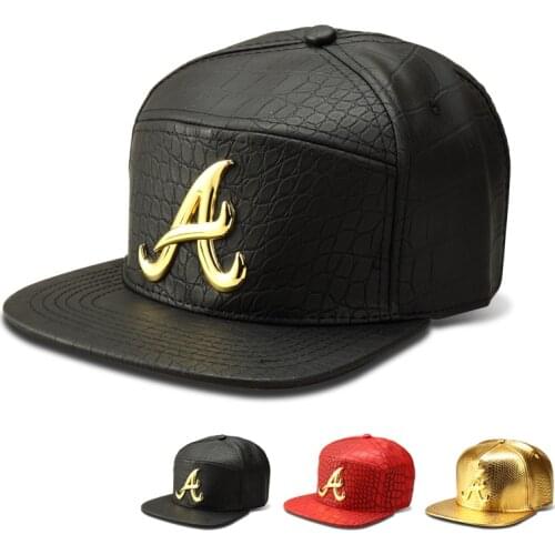 2016 New Gold "A" Logo Leather Hip Hop Snapback Cap Style Brand Adult USA Rap DJ Hat Cap For Women Fashion PU Baseball Hats Men