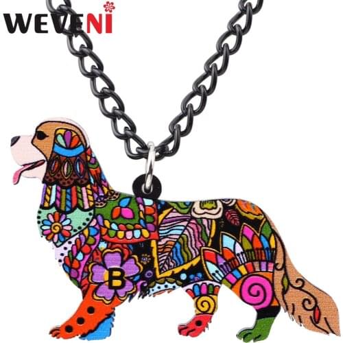 WEVENI Cavalier King Charles Spaniel Dog Necklace Pendant Original Collar Chain Trendy Wholesale Acrylic Jewelry For Women