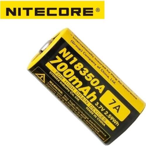 Original Nitecore NI18350A IMR18350 700mAh 7A 3.7V Battery for High Drain Devices