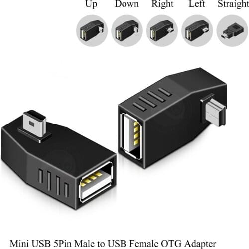 2PCS Mini USB 5 Pin Male To USB Female 90 degree Angle OTG Adapter Changer Converter adaptador Plug For Car MP3 MP4 U-Disk