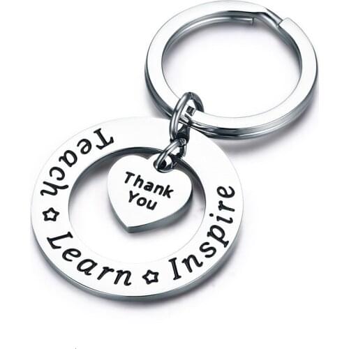 Teacher Gift Keychian Teach Learn Inspire Stainless Steel Charm Keyrings Graduation Gifts Thanks Giving Day