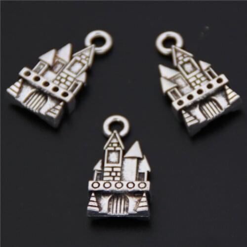 WKOUD 8pcs Silver Plated Alloy Castle Towner Building Pendant Necklace keychain DIY Metal Jewelry Charm Accessories A394