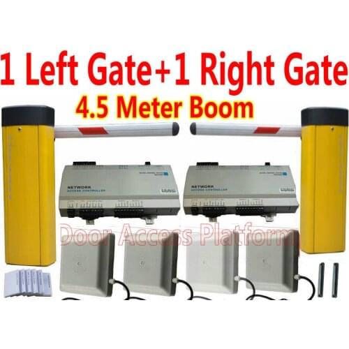 Full Metal 1 Left Barrier Gate+1 Right Gate=2 Gate Car Parking barrier system with 2 Network controller panel+2 UHF RFID reader