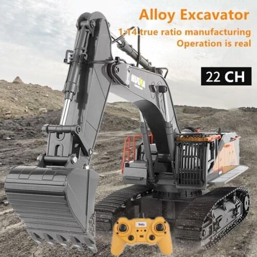 Realistic Simulation RC Excavator 680 Degree Rotation 22-CH Alloy Bucket Flexible Boom LED Light 30Mins Endurance Alloy RC Truck