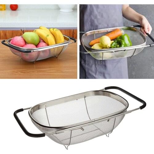 Stainless Steel Kitchen Adjustable Strainer Above The Sink Non-slip Handles