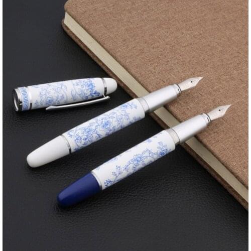 Luxury High quality Blue and white Silver Smooth flowers M Fountain Pen INK PEN Stationery Office school supplies
