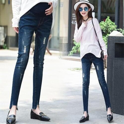 Pregnant Woman Ripped Jeans Maternity Pants Trousers Nursing Prop Belly Legging hamile pantolon