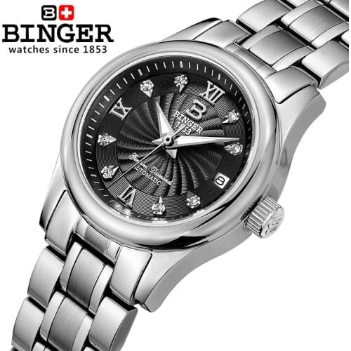 Switzerland BINGER Womens Watches Luxury Brand Automatic Mechanical clock full stainless steel Waterproof Wristwatches B-603L-2