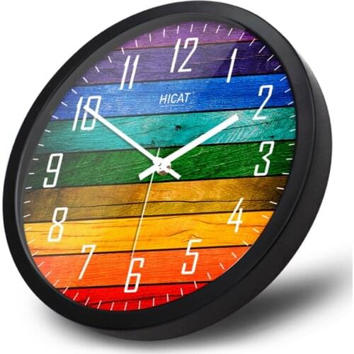 European Style Modern Fashion Creative Wood Grain Mute Wall Clock Living Room Study Personality Bedroom Quartz Clock Watch