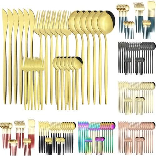 30pc Stainless Steel Cutlery Gold Spoon Knife Fork Set Chopsticks Kitchen Utensils Zero Waste Tableware Western Dinnerware Sushi