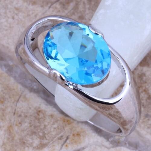 Admirable Sky Blue Cubic Zirconia Silver Plated Ring Size 6 / 7 / 8 / 9 R0257
