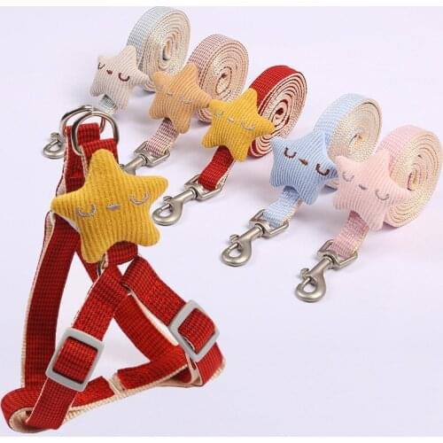 Pet Rope Cat Leash Five-Pointed Star Doll Flat Adjustable Rope Pet Traction Chest Vest Harness Cotton Dog Pet Supplies