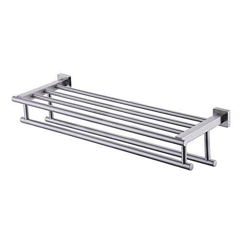 Bathroom Bath Towel Rack with Double Towel Bar 24-Inch Wall Mount Shelf Rustproof Stainless Steel Brushed Finish, A2112-2