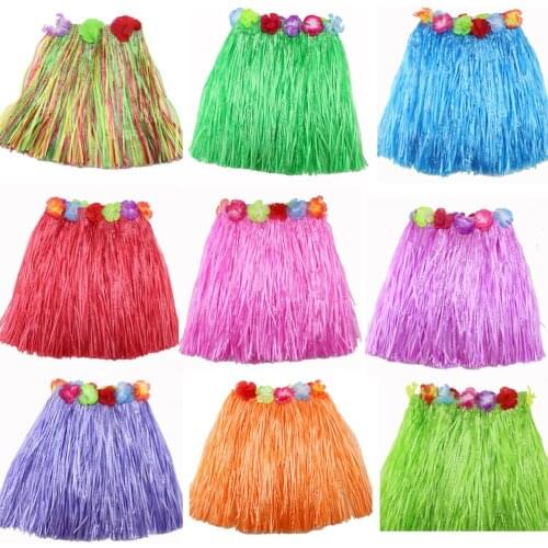 9 Colors Plastic Fibers Kid Grass Skirts Hula Skirt Hawaiian costumes 40CM Girl Dress Up