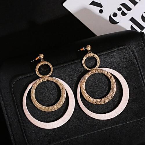 Summer Fashion Big Round Double Layer Gold Pink Earrings For Women Trendy Statement Earrings Accessories
