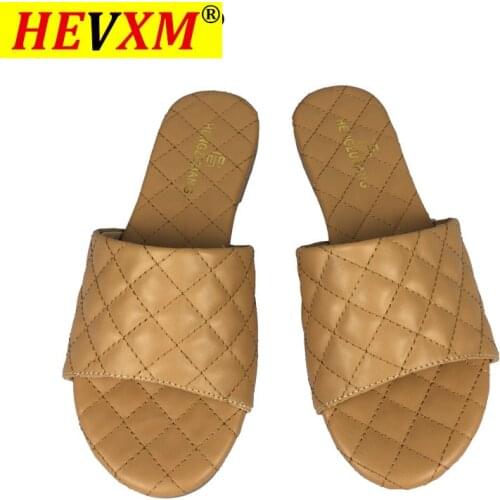 2021Yellow Sandals Women Slippers Summer Flats Pu Leather Open Toe Sewing Beach Slides Fashion Outside Mules Female Ladies Shoes