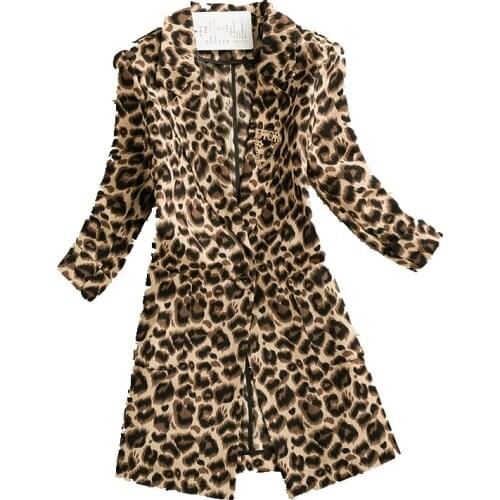 Spring Summer New Leopard Print Blazer Women Korean Single Button Seven Points Sleeve Long Suit Jacket Ladies Slim Coat H1546