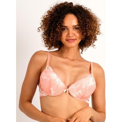 Womens Powder-Backed Lace Bra solid adjusted-straps triangle