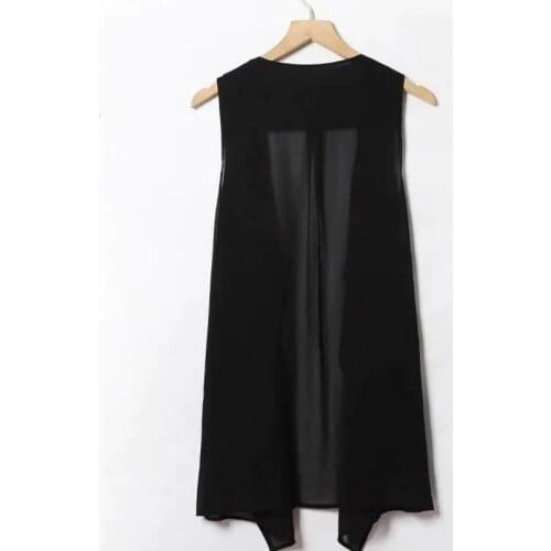 Women Summer 2021 Big Yards Chiffon Vest In The Long Section Chiffon Lace Vest Jacket Chiffon Waistcoat Black Tops M-4XL D95