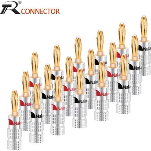 2pcs/1pair Nakamichi BANANA PLUGS 24K Gold-plated 4MM Banana Connector with Screw Lock For Audio Jack Speaker Plugs Black&Red