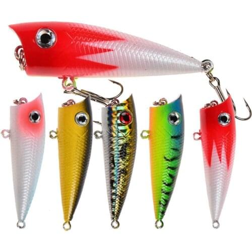 5pcs Popper Fishing Lure 6cm/6.5g Hard Bait Artificial Topwater Bass Trout Pike Wobbler Fishing Tackle with 2 Treble Hooks