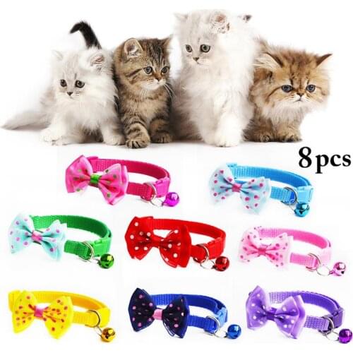 8PCS Pet Collar Decorative Dots Bow Dog Collar Cat Collar Bell Collar for Pet Little Dogs Cat Collars Pet Supplies