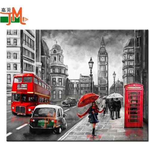 New 5D Diy Diamond Painting London Street Landscape Diamond Embroidery Sale Red Bus,Girl With Umbrella Full Square Round Drill