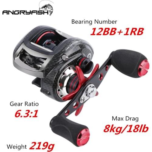 Angryfish 12BB+1RB Stainless Steel Bearing Right/Left Hand Baitcasting Fishing Reel Lure 6.3:1 Magnetic Break Baitcast Reel