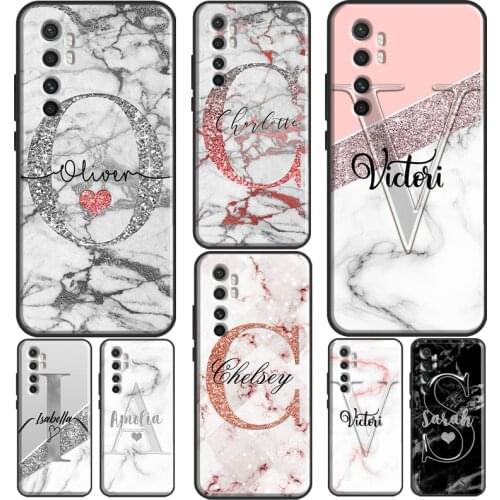 Glitter Marble Custom Name Initials For Xiaomi Mi Note 10 Lite Case Mi 9 10 9T Pro A3 Mi 10 Ultra For POCO F2 Pro F1 X3 Case