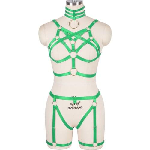 Bondage Full Body Harness For Women Cage Bra Sexy Lingerie Set Suspender Belt Exotic Costumes Pole Dance Rave Collar Accessories