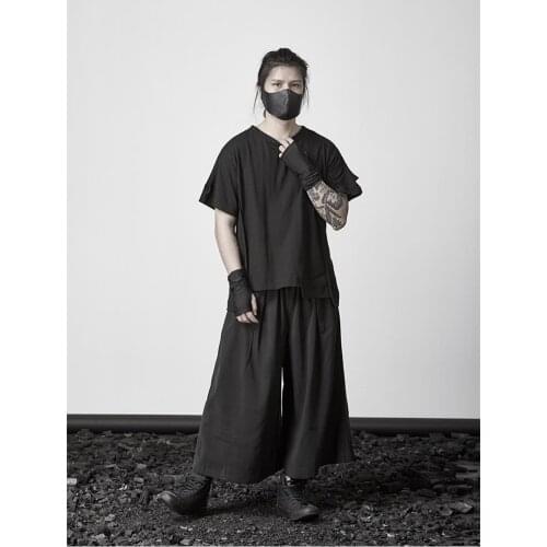 Mens Wide Leg Pants New Japanese Personality Fashion Tide Mens Dark Black Loose Large Size Casual Pants