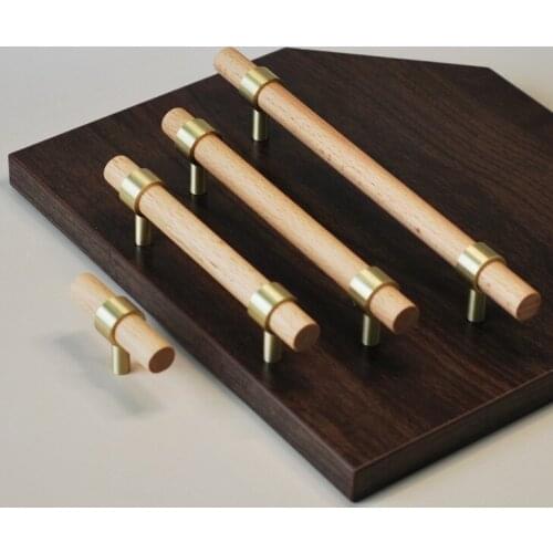 Wooden Beech Kitchen Cabinet Knobs Handles Brass Drawer Dresser Cupboard Door Pulls Handles-1Pack