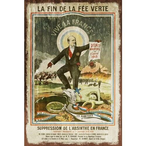 French Absinthe Propoganda Poster Metal Tin Sign 12x8 Inch Decor Travel Tin Sign
