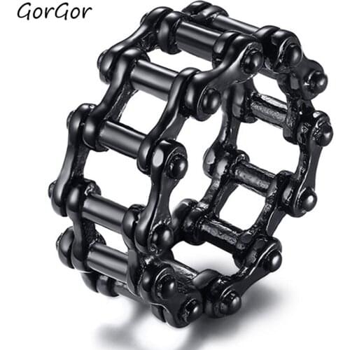 GorGor Rings Men Stainless Steel Pattern Black Bicycle Chain Punk Style Individuality Simplicity Fashion Accessories RC-402B