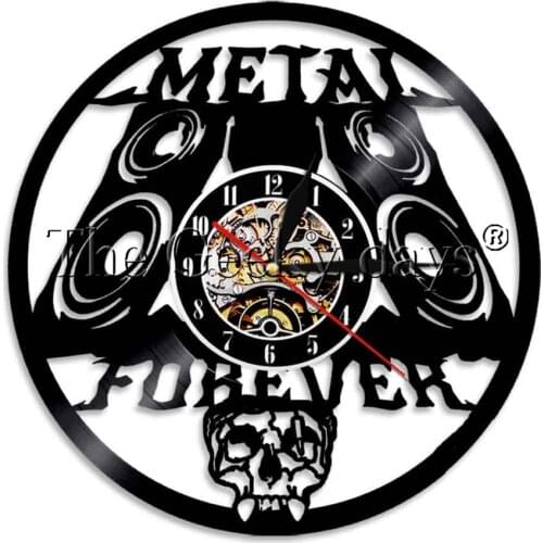 Heavy Metal Music Skull Led Wall Light Rock Music Band Group Vinyl Record Wall Clock Man Cave Night Club Wall Art