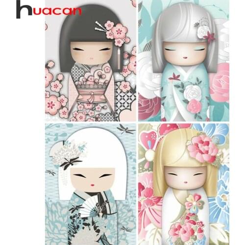 Huacan Diamond Painting Girl Kimono Mosaic Woman Japanese Rhinestone Pictures Embroidery Portrait Cartoon Diamond Art