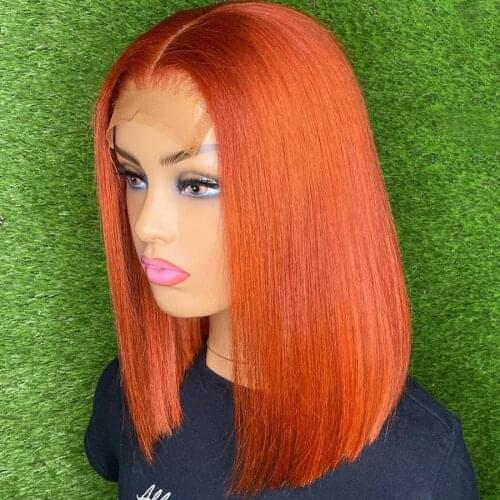 Ginger Orange Lace Front Short Bob Wigs Human Remy Hair Lace Wig With Natural Hairline Middle Part Wigs For Women Preplucked