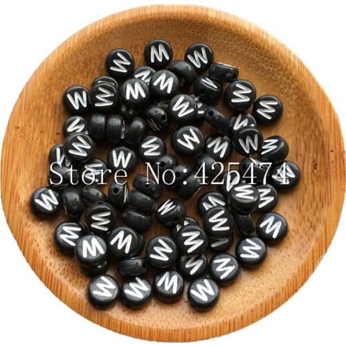 Individual Letter Beads Single White Intital W Printing Acrylic Alphabet Beads 3600PCS 4*7MM Flat Coin Round Shape